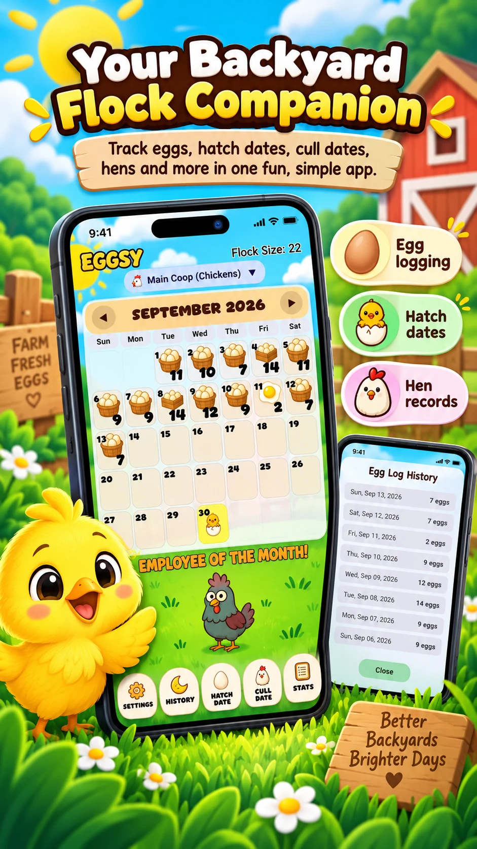 Eggsy egg tracking, hatch dates and hen records
