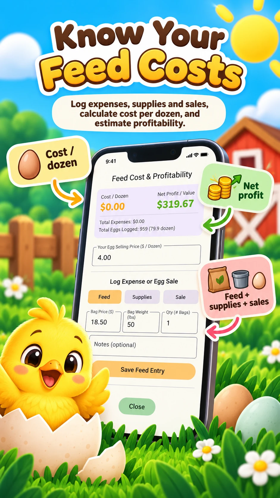 Eggsy feed cost and profitability calculator